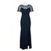 Aidan Mattox Boat Neck Short Sleeve Bodycon Slit Side Zipper Back Embellished Top Stretch Crepe Dress-TWILIGHT