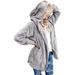 Women's Coat Female Oversized Open Front Fuzzy Fleece Full Sleeve Cardigan Hooded Solid Color Faux Fur Warm Jacket Gray L