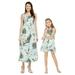 Mother & Daughter Matching Hawaii Luau Maxi Dress Girl Tank Ruffle in Wispy Cereus Light Blue