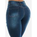 Womens Juniors Torn Whisker Jeans - Colombian Ripped Jeans - Brazillian Skinny Jeans 10813P