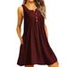 STARVNC Women V Neck Sleeveless Front Button Ruched With Pocket Mini Dress