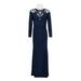 Adrianna Papell Embellished Crew Neck Long Sleeve Gathered Side Zipper Back Jersey Dress-MIDNIGHT