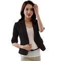 Women Spring 3/4 Sleeve Button Short OL Office Suit Coat Jacket Outwear Tops S-XXL Black XL