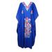 Mogul Women Lapis Blue Kaftan Maxi Dress Boho Loose Floral Embroidered Kimono Sleeves Resort Wear Cover Up Housedress 4XL