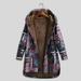 Women Vintage Loose Hooded Coat Floral Printed Fleeces Lining Buttoned Plus Size Winter Warm Parka Casual Long Coat Outwear