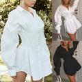 2019 Womens Shirt Dress Deep V Neck Long Sleeve Sexy Shirt Solid Color Button Down Autumn Dress for Dating Party Clubwear white/black