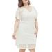 DolphinBanana White V-neck Knee Length Short Sleeve Floral Lace Dresses Casual Wedding Curve Dress Semi-Formal Party Date Night Out Outfit Plus Size Beach Graduation Cocktail, Women's Plus, BC21509,3X