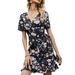 UKAP Women Floral Cocktail Party Dress V-Neck Above Knee Short Sleeve Midi Dress Ruffle Lace up Sundress