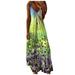 ClodeEU Fashion Women Summer V-Neck Casual Printing Loose Sleeveless Loose Long Dress