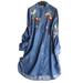 Jocestyle Denim Floral Embroidery Long Sleeve Female Button Dresses (Dark Blue XL)