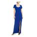 CALVIN KLEIN Womens Blue Slitted Solid Short Sleeve Queen Anne Neckline Full-Length Sheath Formal Dress Size 2