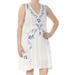 FREE PEOPLE Womens Blue Embroidered Sleeveless V Neck Above The Knee Trapeze Dress Size: S