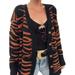 AngelBee Women Cardigan Loose Knit Sweater Coat Stripe V Neck Jacket (Orange XL)