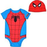 Avengers Short Sleeve Onesie with Cap, Spiderman Bodysuit, Baby Costume Romper, Blue, Size 6M