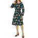 Allegra K Women's Floral Boat Neck Elastic Waist Belted Raglan Sleeves Dress