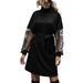 ZANZEA Women High Neck Mesh Clip Dot Shift Dress Casual Belted Tunic Dress