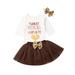 Infant Baby Girls Thanksgiving Outfit Outfits Long Sleeve Romper+Bow Tutu Dress+Headband 3Pcs Clothes Set