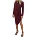 Women Sexy Skinny Split Dress, Long Sleeve Solid Color Turtleneck One-piece, Black/ Wine Red/ Dark Green