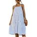 UKAP S-XXL Casual Summer Sundress for Trendy Women Bohemian Splicing Printed Flare Party Dress Blue XL=US 14