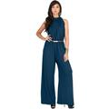 KOH KOH Long Pants Jumpsuit Formal One Piece Cocktail Evening Fall Dressy Pantsuit Romper Workwear Casual Outfit Tall Sleeveless Playsuit For Women Blue Teal Large US 12-14 NT202