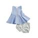Xingqing Baby Girl Top Shorts 2Pcs Outfits Cotton Blend Blue 12-18 Months