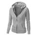 Winnereco Women Solid Color Hoodie Long Sleeve Zipper Drawstring Sweatshirt (Gray XL)