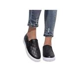 Daeful Women Black Quilted Slip On Round Toe Comfort Flat Loafers Platform Walking Trainer