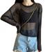 Promotion Clearance Ice Silk Knitted Sunscreen Shirt Loose Round Neck Pullover Thin Long Sleeve Top Thin Long Sleeve Shirt, Black