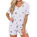 Nlife Women Short Sleeve V Neck Stars Graphic Print Nightwear Sets