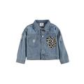 Infant Baby Girls Denim Jacket Leopard/Sequin Print Long Sleeve Single Breasted Blue Coats