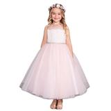 Blush Illusion Neck Lace Tulle Overlay Junior Bridesmaid Dress Big Girls