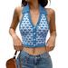 Sunisery Womens Fashion Halter Vest Y2K Sexy Printed Knitted Tank Tops Slim Fit