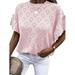 Summer Women Tops Love Heart Print Knit Hollow Out Top Summer Short Sleeve Tops Crew Neck Casual Beach T-Shirts Blouse TunicÂ