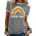 Women Rainbow Printed Good Vibes Short Sleeve T-Shirt