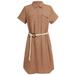 Women's Summer Casual Short Sleeve Tencel Shirt Dress Knee Length Midi Dress with Pockets
