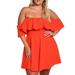 Mojoyce Plus Size Off Shoulder Boat Neck Women Dress Frill Pure Color Dresses (XL)