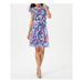 CALVIN KLEIN Womens Blue Belted Floral Short Sleeve Jewel Neck Mini Sheath Party Dress Size 2