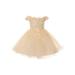 Girls Champagne 3D Floral Tulle Off Shoulder Junior Bridesmaid Dress