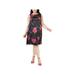 Betsey Johnson Womens Plus Floral Print Sleeveless Shift Dress Black 14W