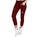 Avamo Women Casual Mid Waist Ripped Denim Jeans Raw Hem Skinny Capris Pants Jeggings Crap Trousers