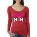 Cheer Mom Kids Super-Fan Love Pink Heart Womens Sports Scoop Long Sleeve Top, Vintage Red, Medium