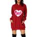 Winnereco Women Love Heart Sweatshirt Long Sleeve Loose Hoodies Dresses (Red M)