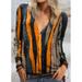 Women's Plus Size Tie Tops Dye Striped TShirt Long Sleeve V-Neck Zipper Loose Casual Tee Top Streetwear