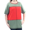 ANNE KLEIN $89 Womens New 1375 Green Color Block Short Sleeve Top L B+B