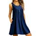 STARVNC Women V Neck Sleeveless Front Button Ruched With Pocket Mini Dress