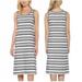 Matty M Ladies' Side-Slit Tank Dress, XS - Stripe Charcoal - NEW