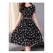 Women Pretty Flower Printed Chiffon Short Sleeve Thin Skirt Breathable Dress