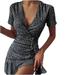 Tuscom Women Ruffle Short Sleeve Printed Bandage Casual V-Neck Sexy Dress