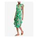 RALPH LAUREN Womens Green Ruffle Trim Floral Print Short Sleeve Collared Midi Dress Size 0