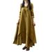 Women Casual Long Sleeve Plain Tunic Dress Cotton Linen Kaftan Maxi Dress Female Lady Button Down Ruffle Vintage Dress Elegant Ruffle Hem Dress Plus Size